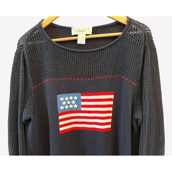 Vintage Norton McNaughton Plus 1X Navy USA Flag Sweater Patriotic 90s Americana - Picture 2 of 5